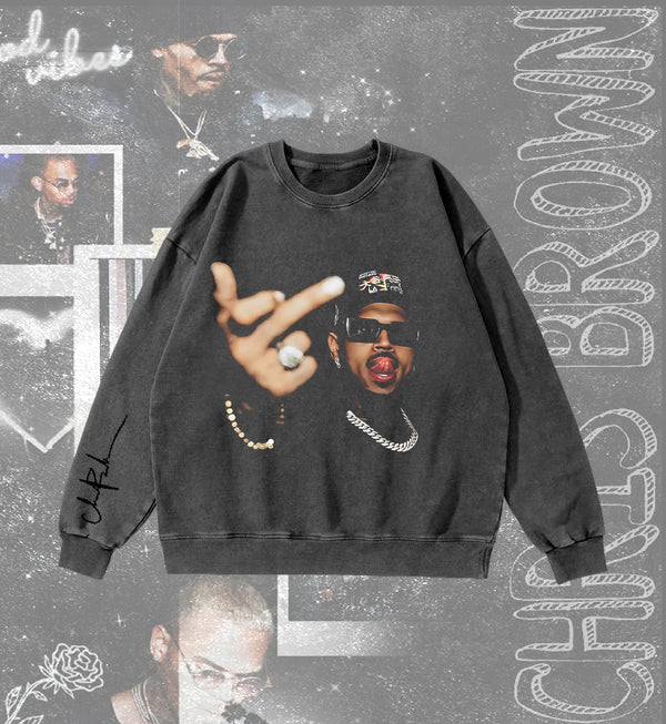 Chris Brown Round Neck Washed Sweatshirt