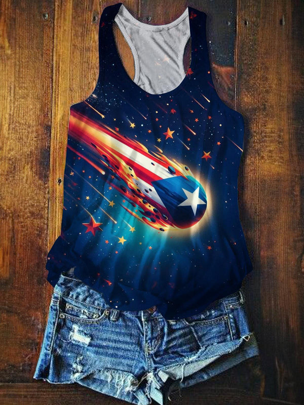 Puerto Rico Planet Printed Casual Tank Top