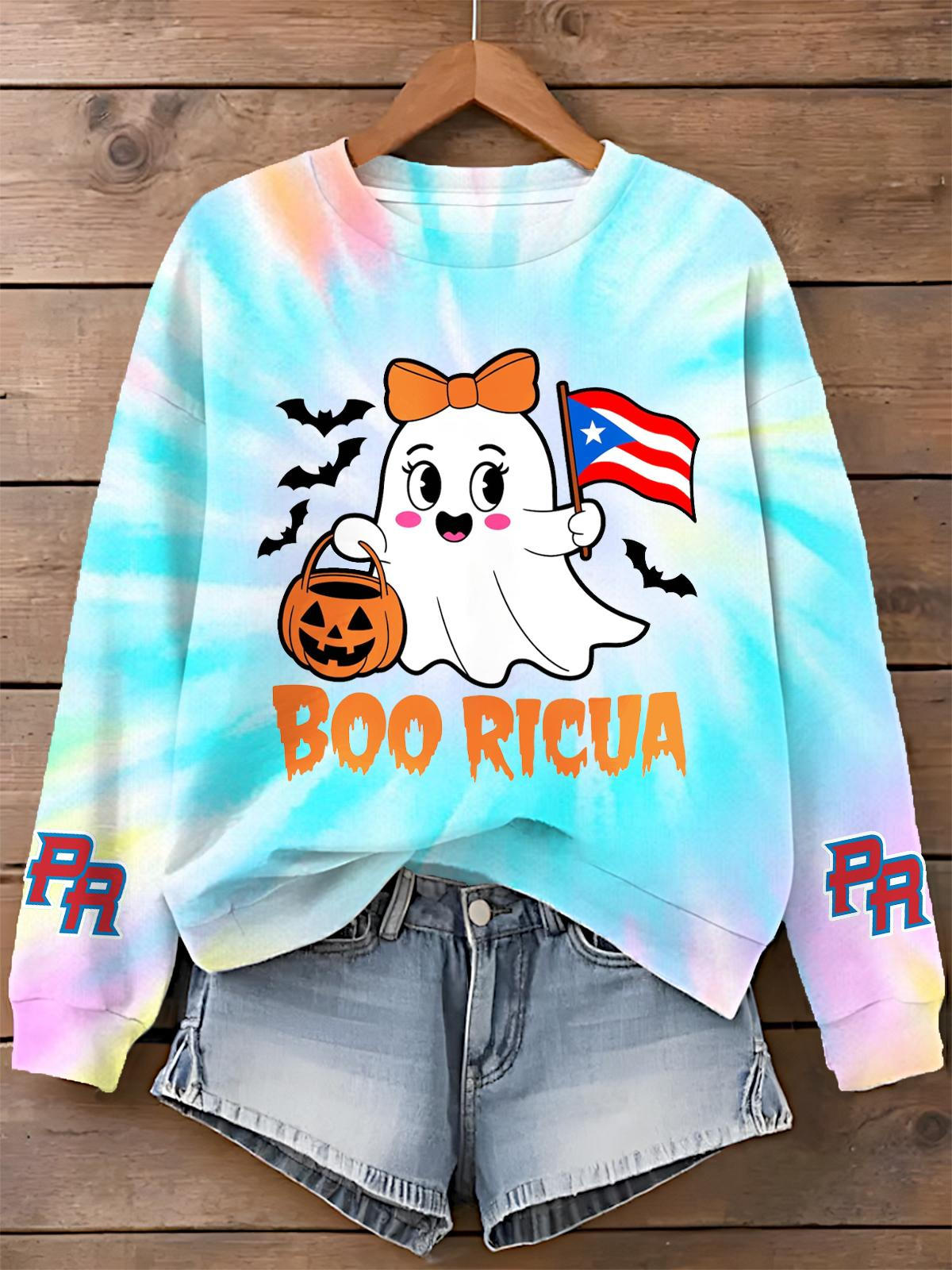 Halloween Puerto Rican Print Long Sleeve Casual Top