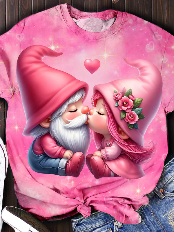 Camiseta de cuello redondo con pareja de gnomos de San Valentín 