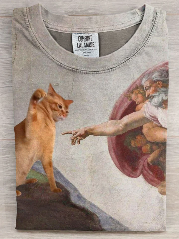 Funny Kitten Print Crew Neck T-shirt