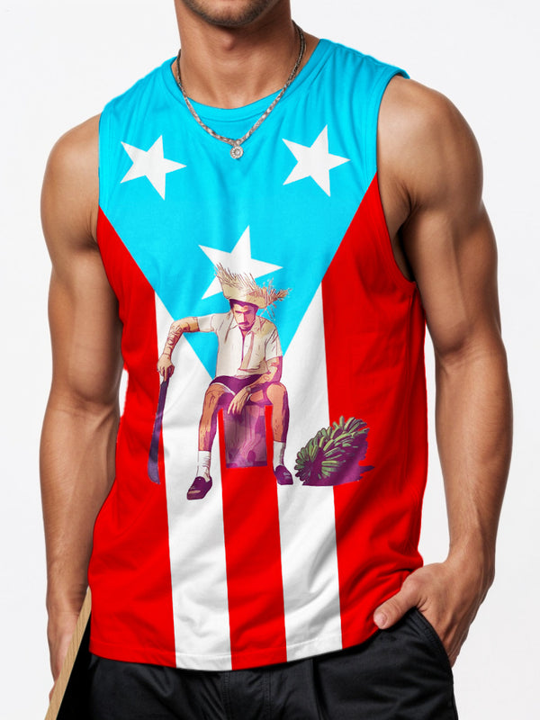Puerto Rican Print Sports Crew Neck Vest