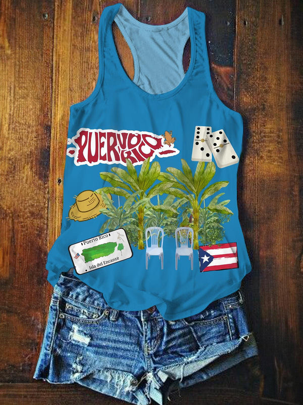 Puerto Rico Dtmf Printed Casual Tank Top
