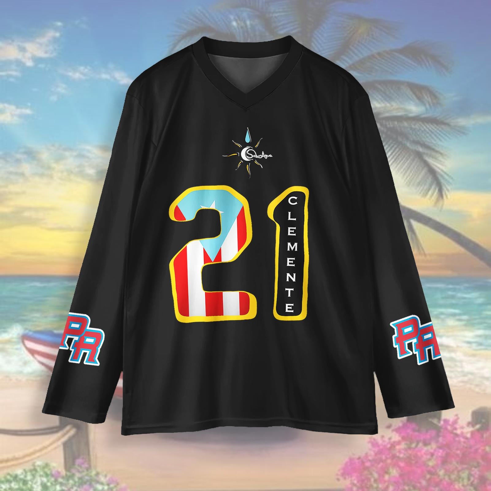 Roberto Clemente V-neck long-sleeved Straight-Shoulder T-shirt