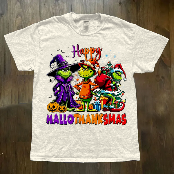 Happy Hallothanksmas Funny Crew Neck T-shirts