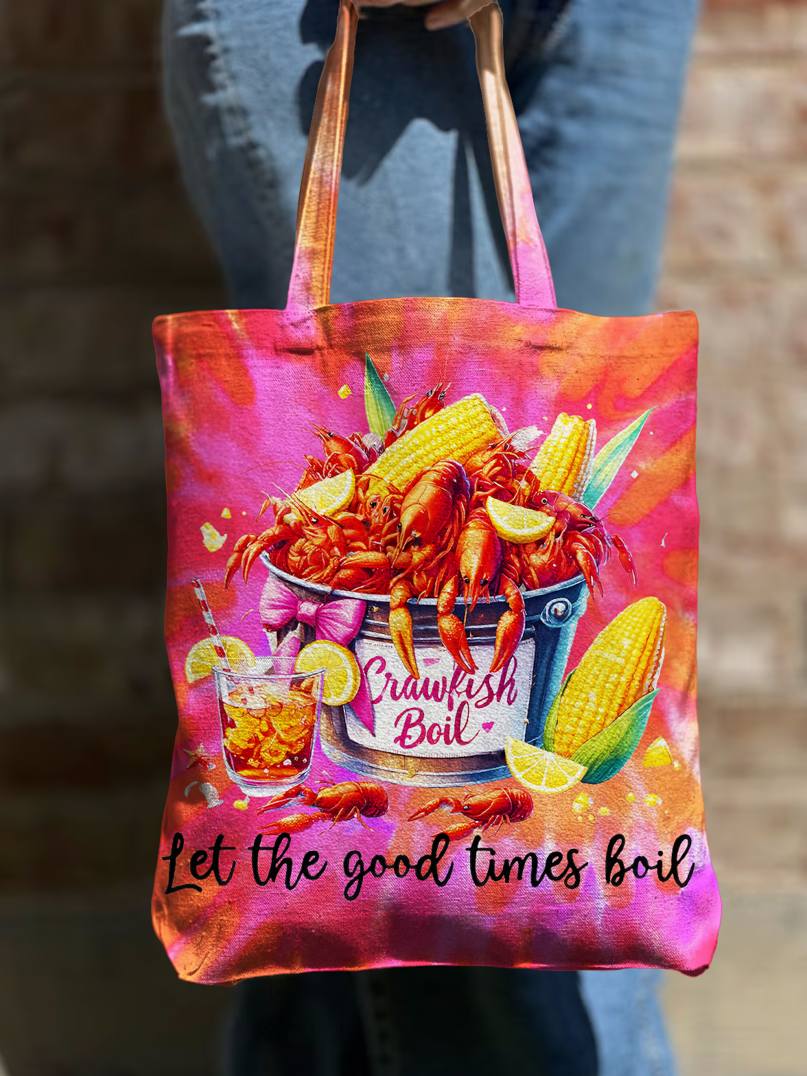Crawfish Let The Good Times Boil Shoulder Zipper Canvas Bag