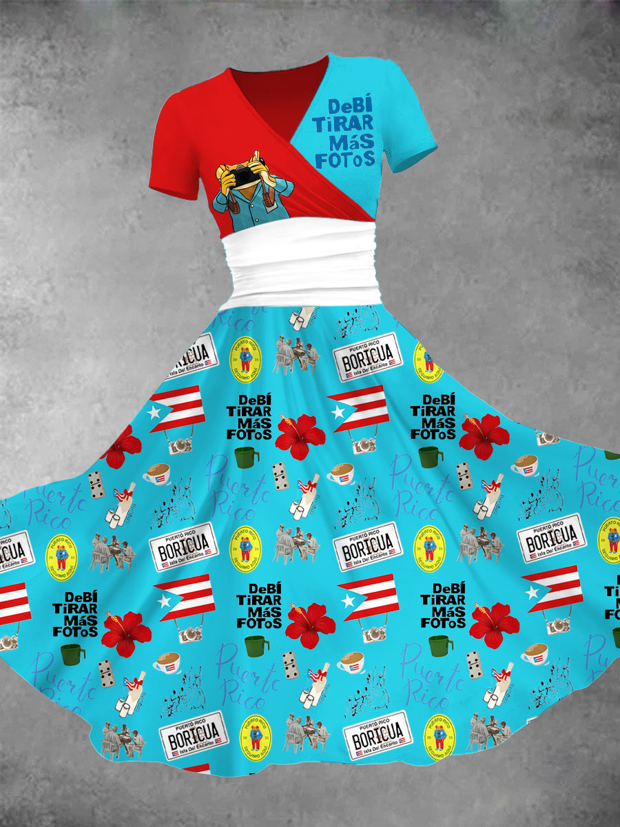 Badbunny V Neck Short Sleeve Women's Dress