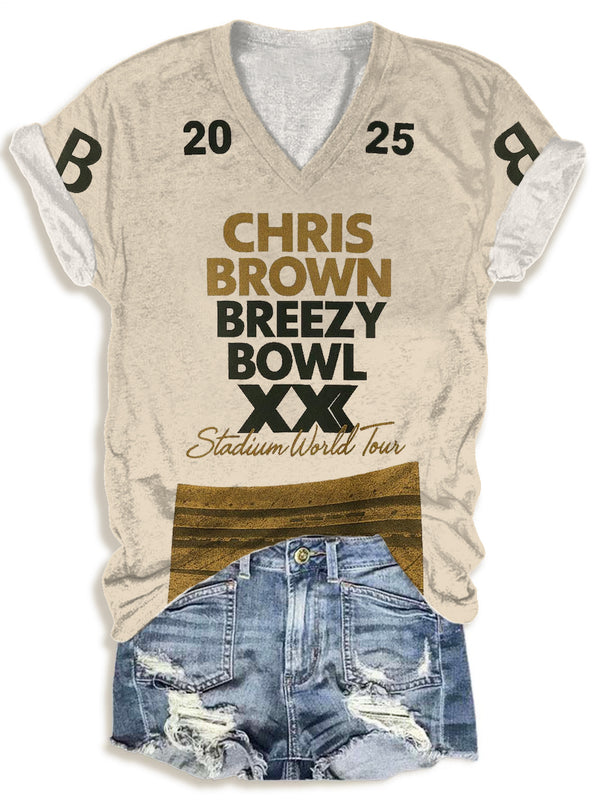 Camiseta de cuello en V del concierto de moda de Chris Brown 