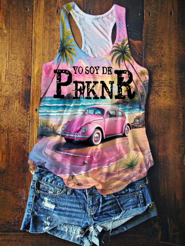 PFKNR Pink Beach Printed Casual Tank Top