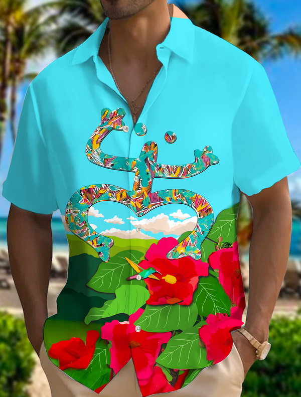Men's Maga Flower and Hummingbird Puerto Rico Short Sleeve Shirts