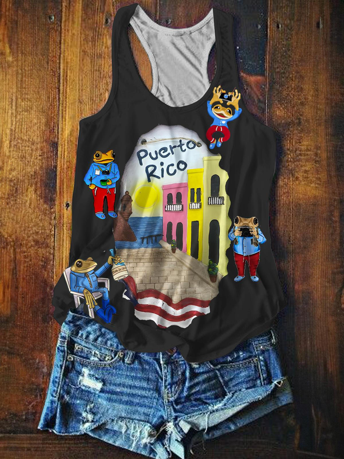 Puerto Rico Printed Casual Tank Top