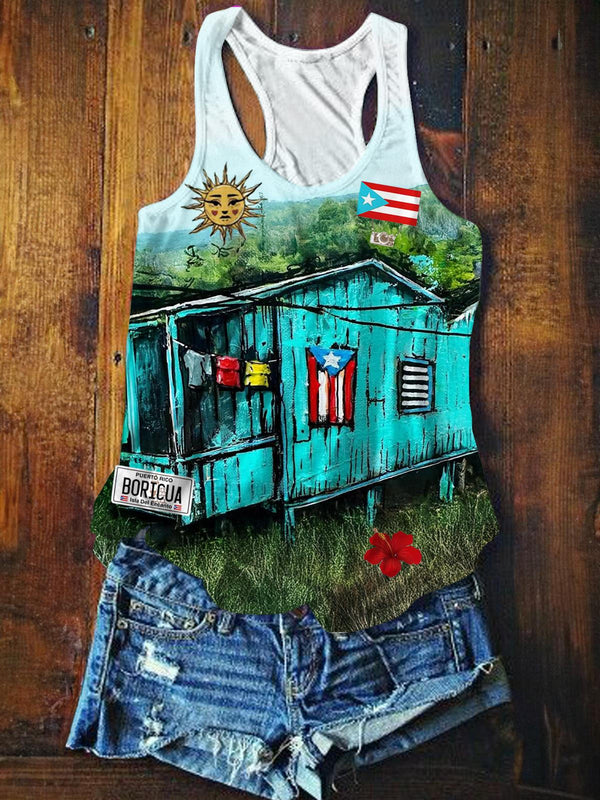Puerto Rican Art Printed Casual Tank Top