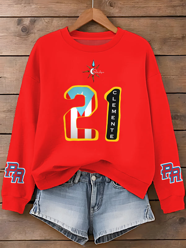 Roberto Clemente Printed Long Sleeve Casual Top