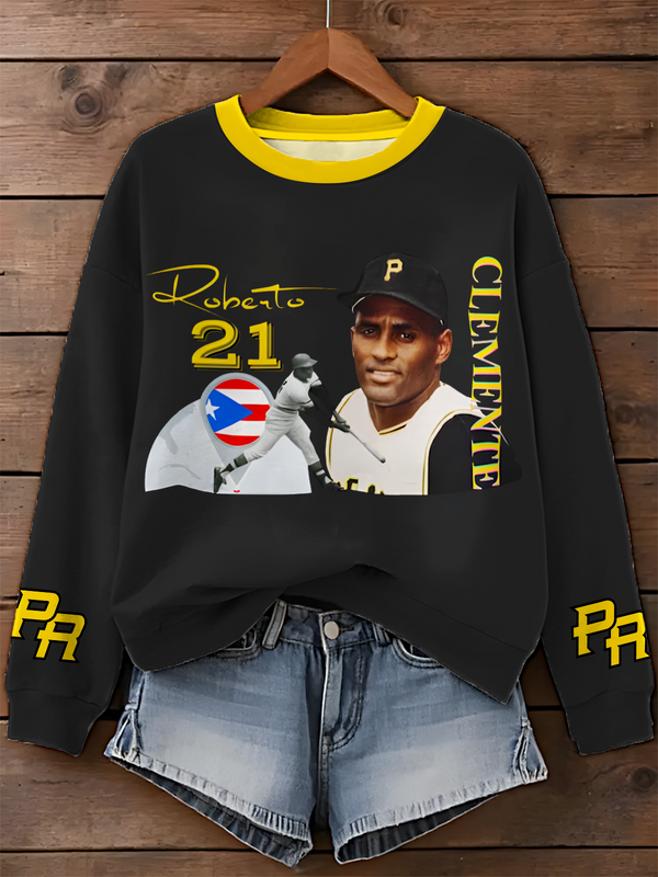 Roberto Clemente Puerto Rican Printed Long Sleeve Casual Top