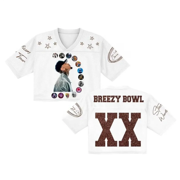 Chris Brown Breezy Bowl XX Tour 2025 V-neck Cropped Jersey T-shirt
