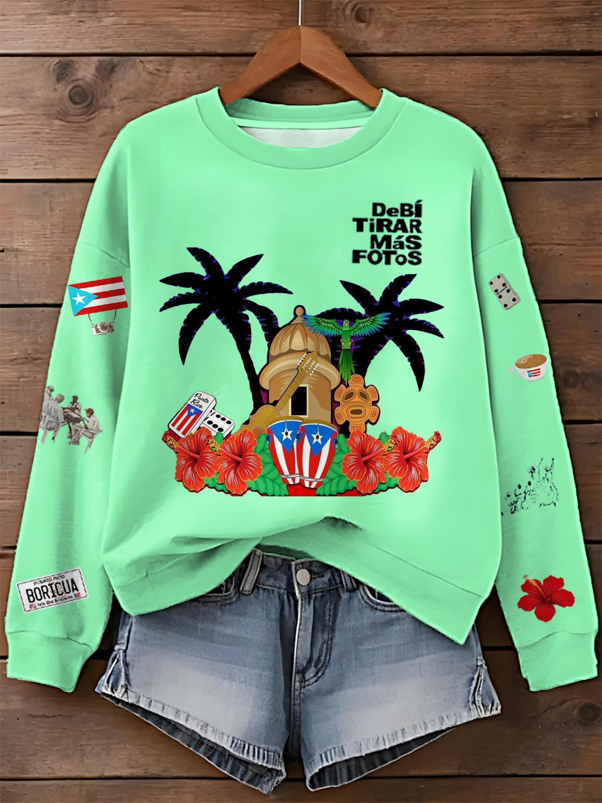 Puerto Rico Printed Long Sleeve Casual Top