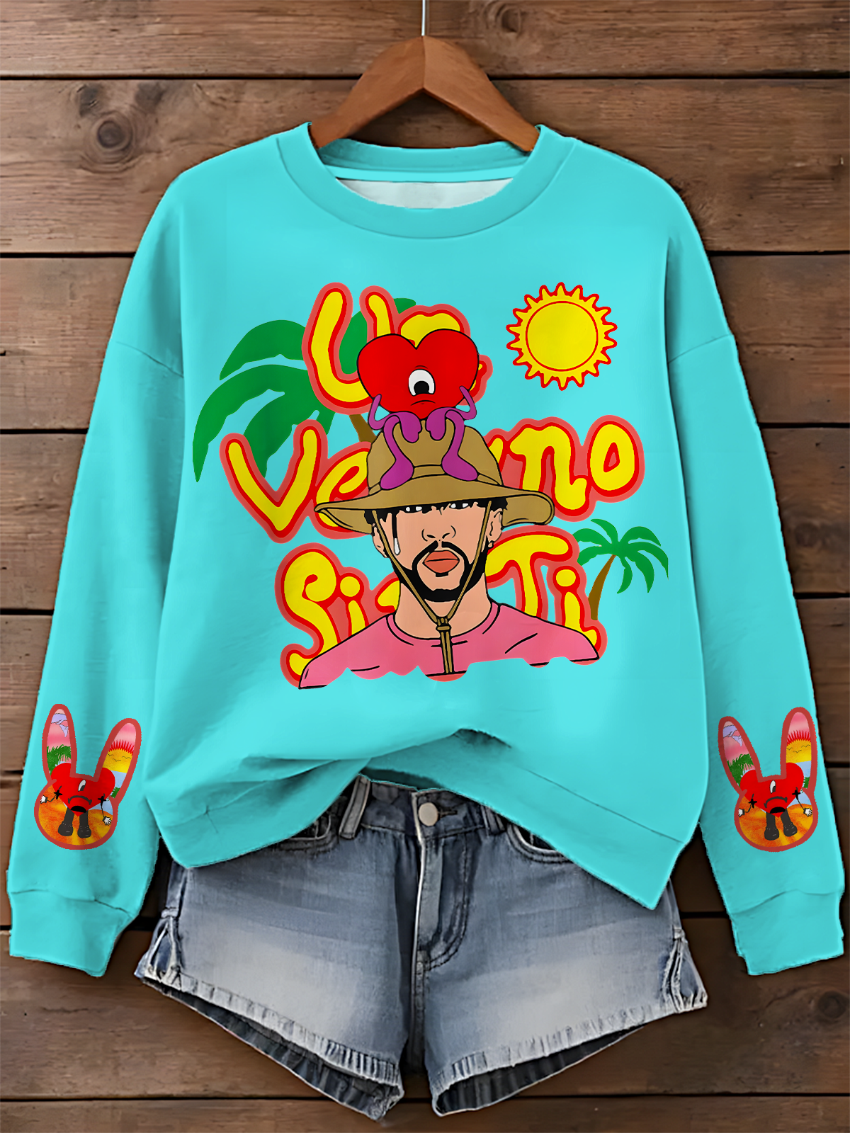 Bad Bunny Un Verano Worlds Hottest Tour Sin Ti Merch Printed Long Sleeve Casual Top