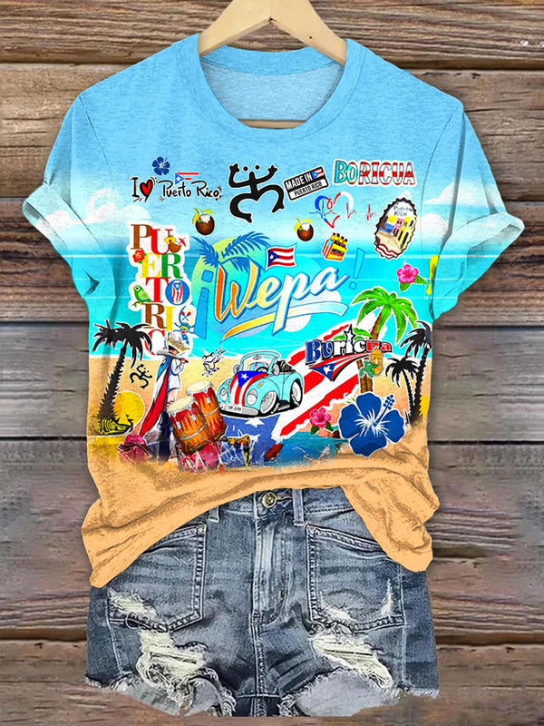 Puerto Rican Print Crew Neck T-shirt