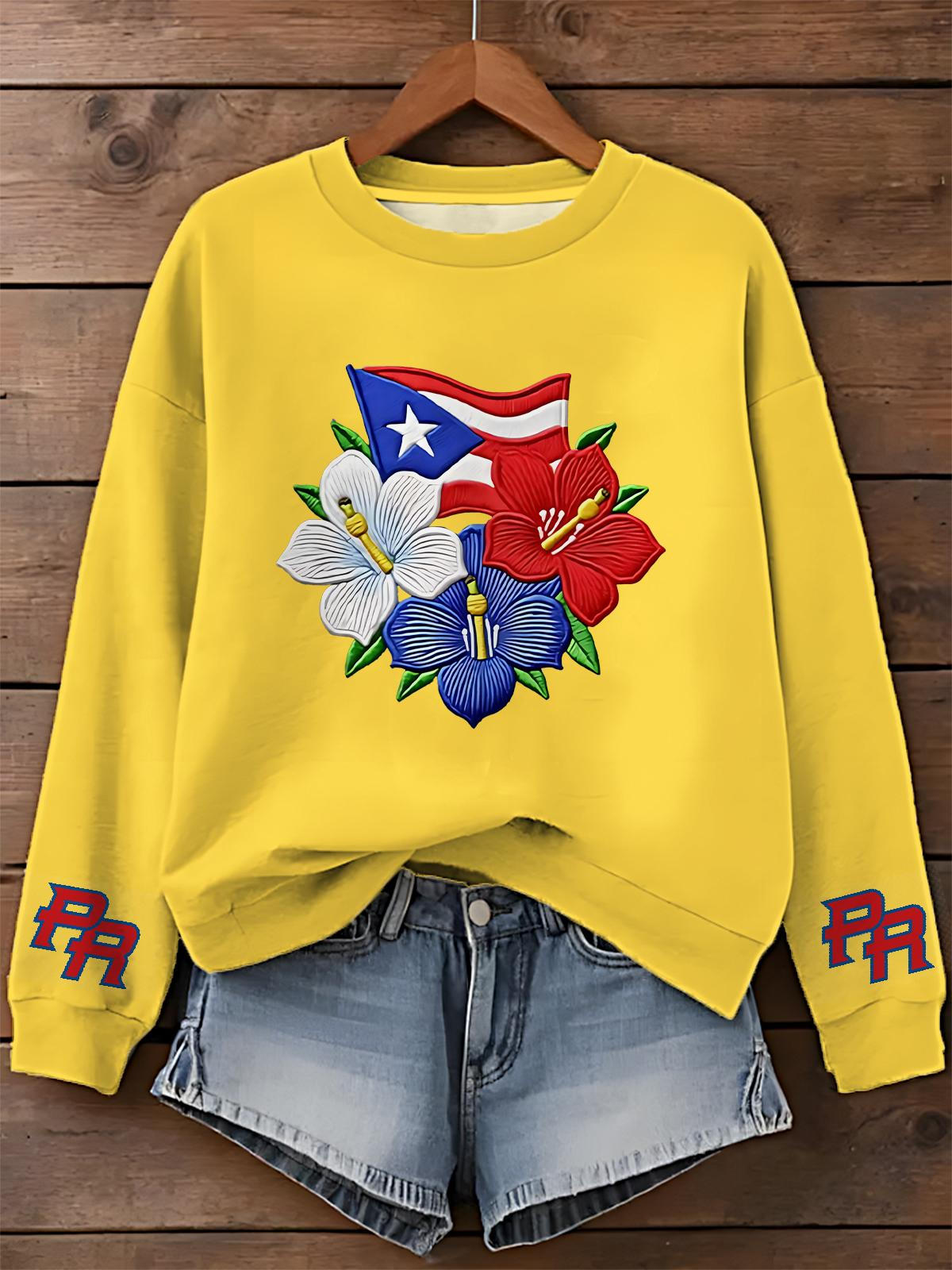 Puerto Rico Printed Long Sleeve Casual Top