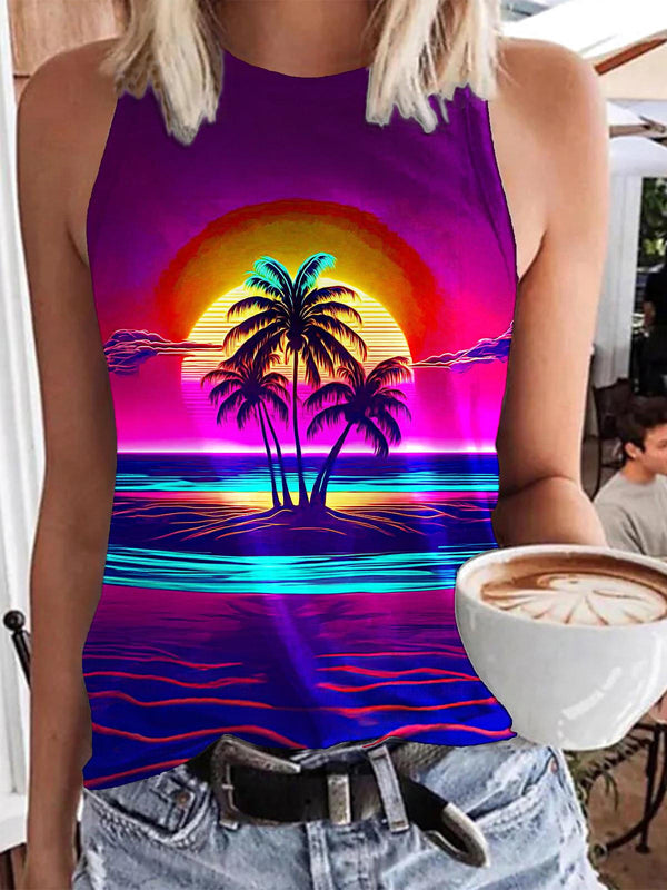 Retro Sunset Vacation Casual Print Casual Sleeveless Top