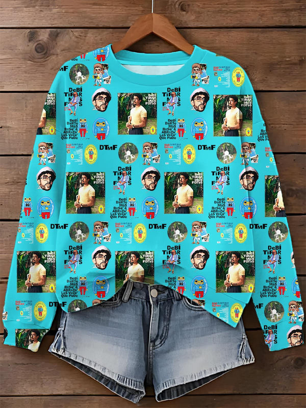 Dtmf Bad Bunny Printed Long Sleeve Casual Top