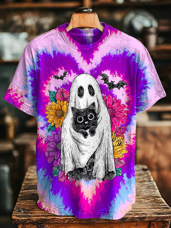 Halloween Ghost Print Crew Neck T-shirt