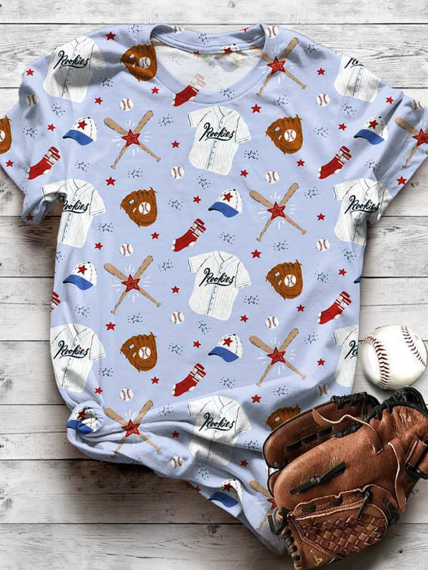 Camiseta informal con estampado de béisbol para fanáticos de los juegos de equipo 
