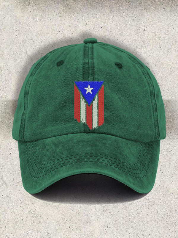 Puerto Rico Distressed Ripped Flag Print Baseball Cap