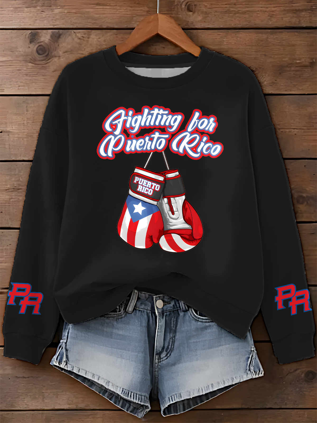 Fighting For Puerto Rico Printed Long Sleeve Casual Top