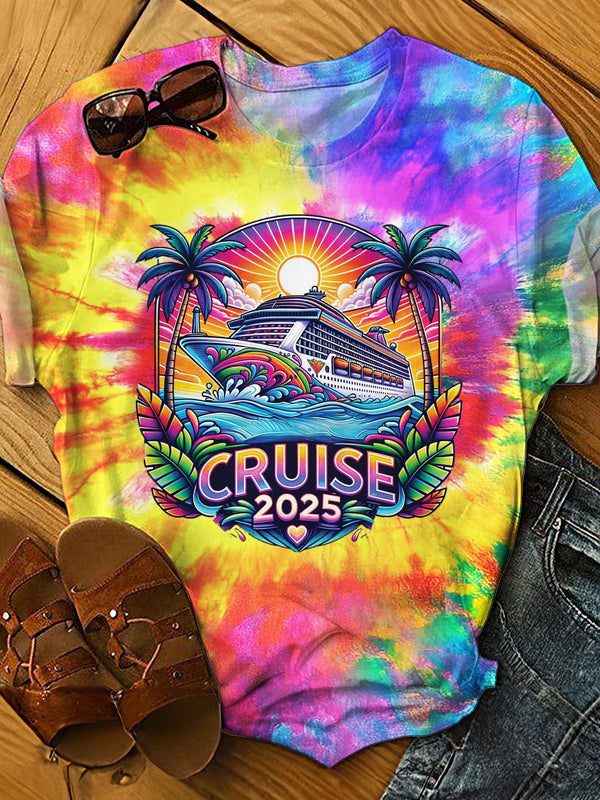 Camiseta de cuello redondo de viaje de moda Crucero 2025 