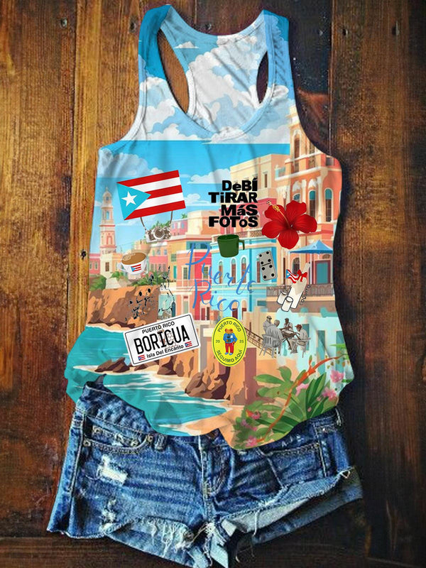 Puerto Rico We're Still Here Printed Casual Tank Top