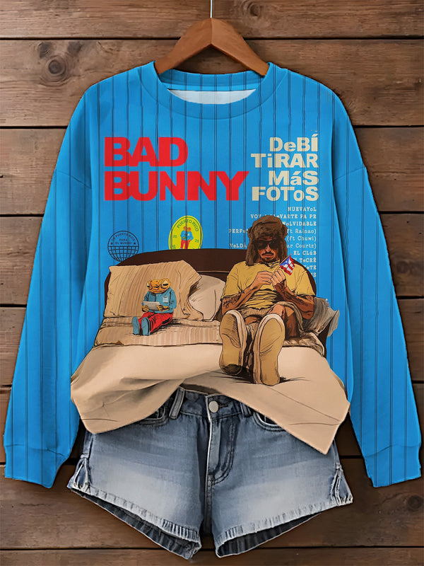 Bad Bunny Printed Long Sleeve Casual Top