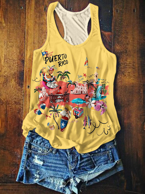 BadBunny Puerto Rico Printed Casual Tank Top