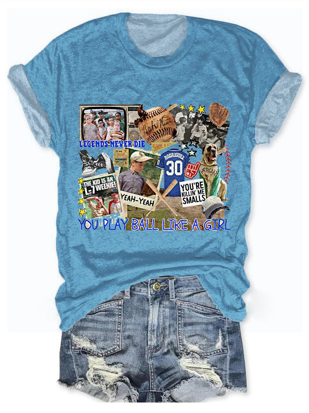 Retro 1990s Baseball Legends Never Die Crew Neck T-shirt