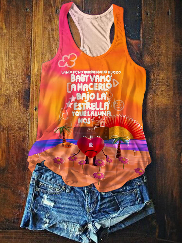 BadBunny Beach Print Casual Tank Top