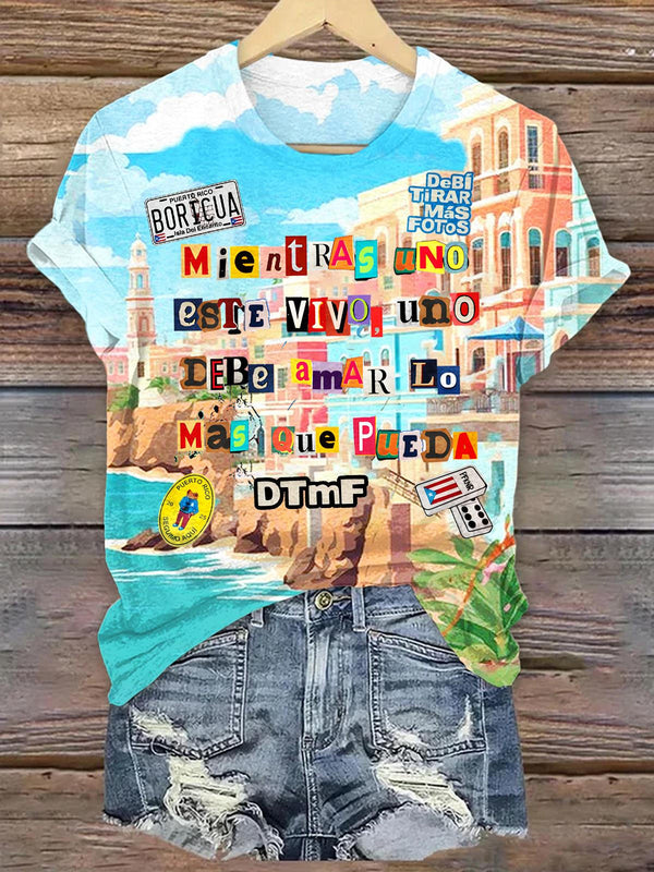 Puerto Rican Print Crew Neck T-shirt