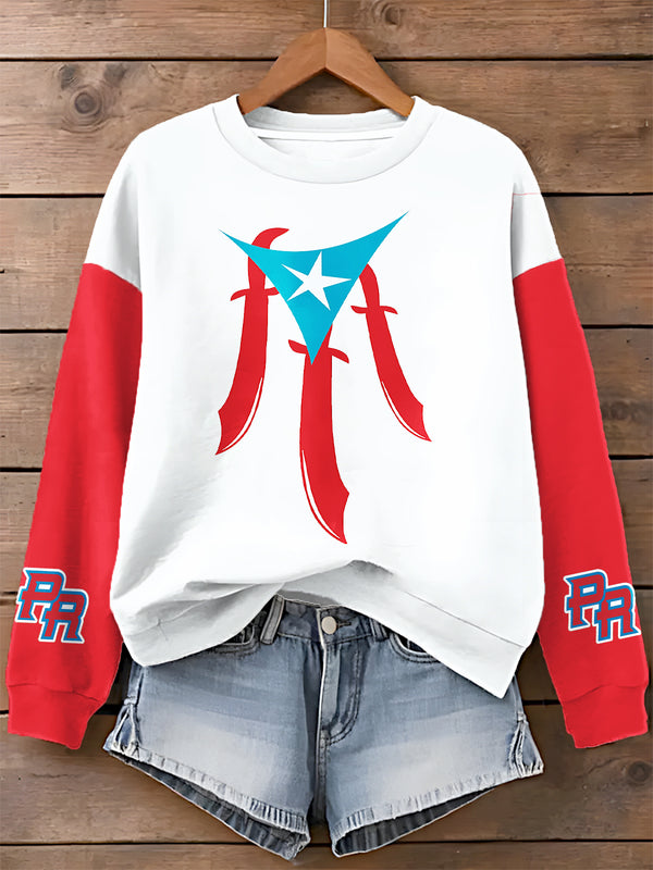 Puerto Rican Print Printed Long Sleeve Casual Top