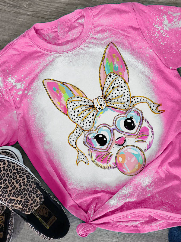 Glitter Easter Bunny Coquette Crew Neck T-shirt