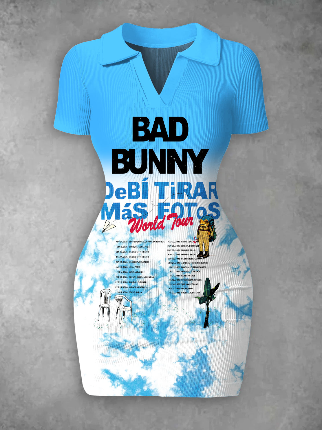 Bad Bunny Print High-Stretch Ribbed Bodycon Mini Dress