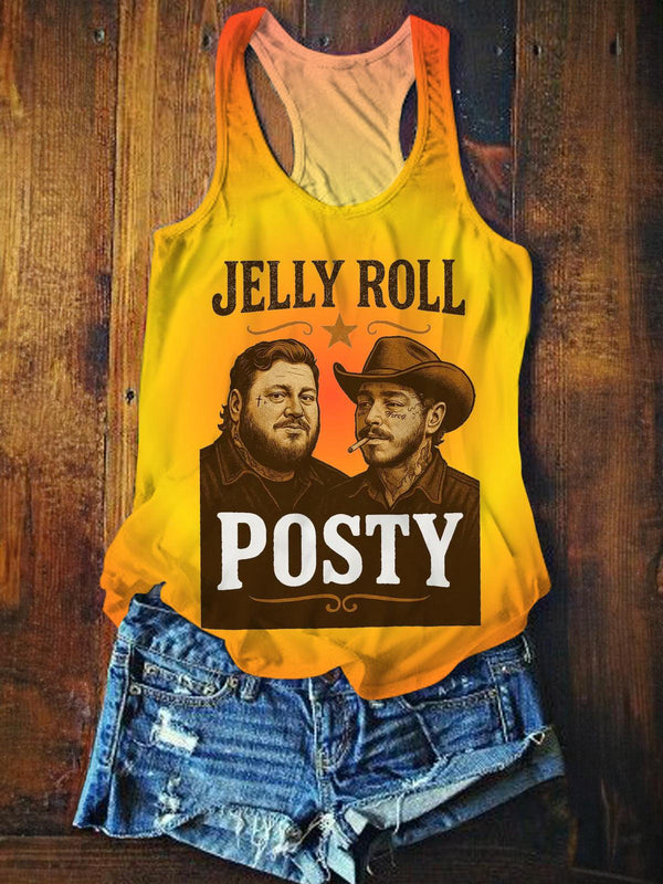 Jelly Roll Posty Printed Casual Tank Top