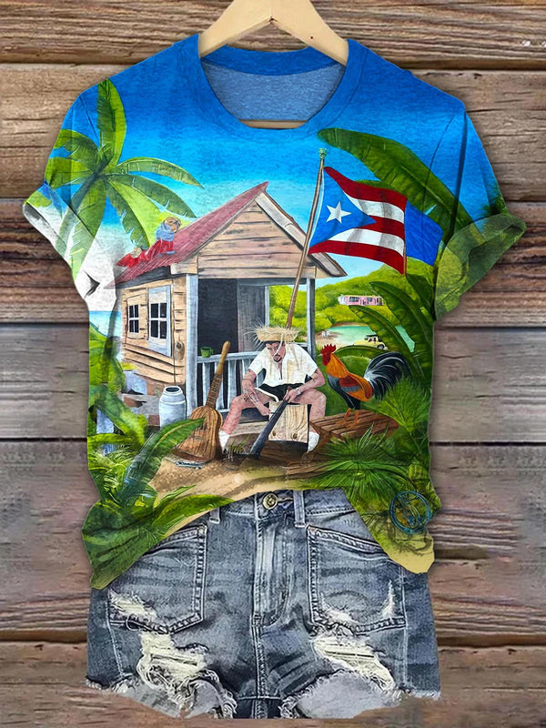 Puerto Rican Print Crew Neck T-shirt