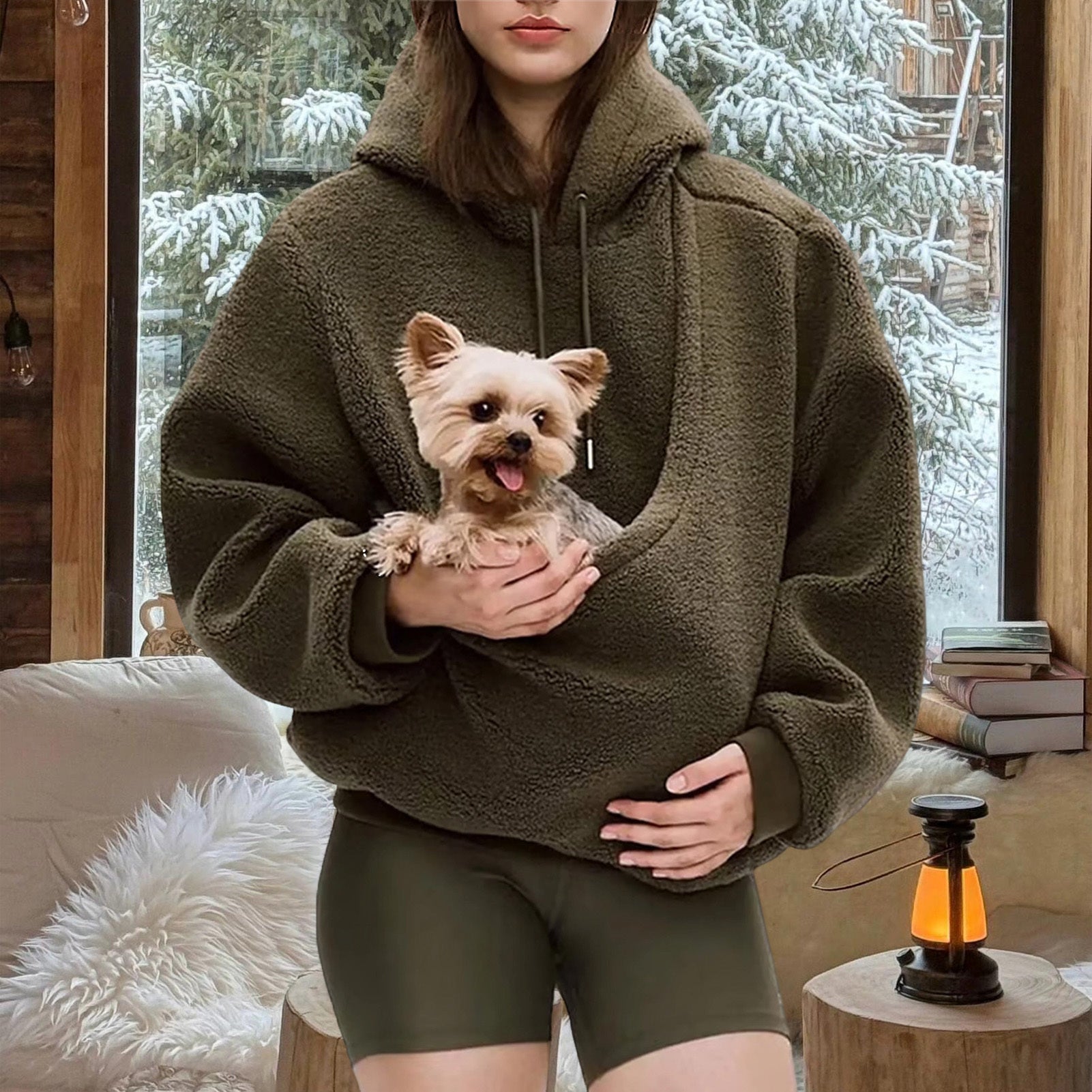 Pet Carrier Hoodie Fuzzy Solid Color Puppy Kitten Cat Holder Carriers Hoodies with Pocket for Home Sofa positive