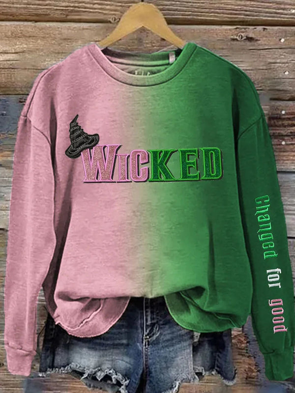 Funny Letters Wicked Music Festival Long Sleeves Printed Crew Neck Top