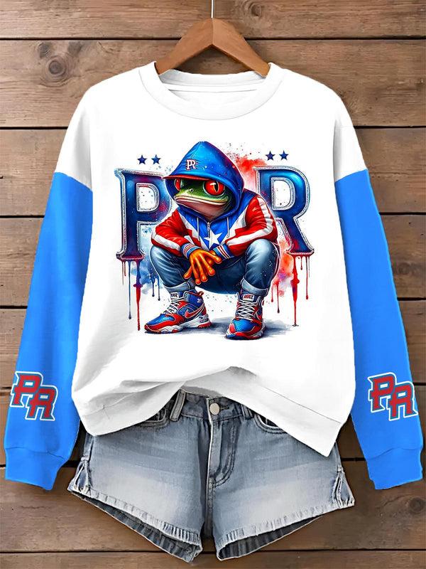 Puerto Rican Print Long Sleeve Casual Top