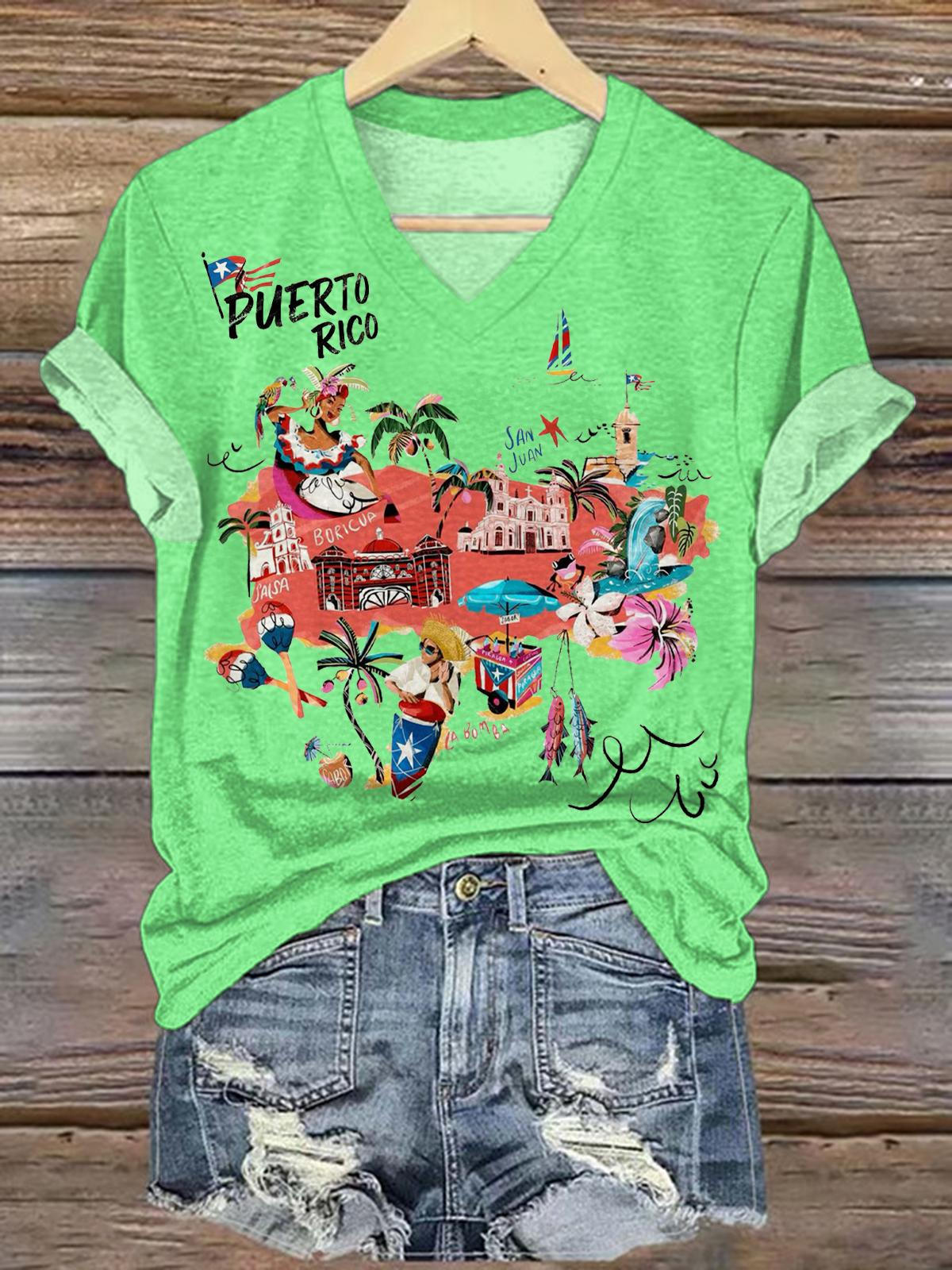 BadBunny Puerto Rican Print V-neck T-Shirt