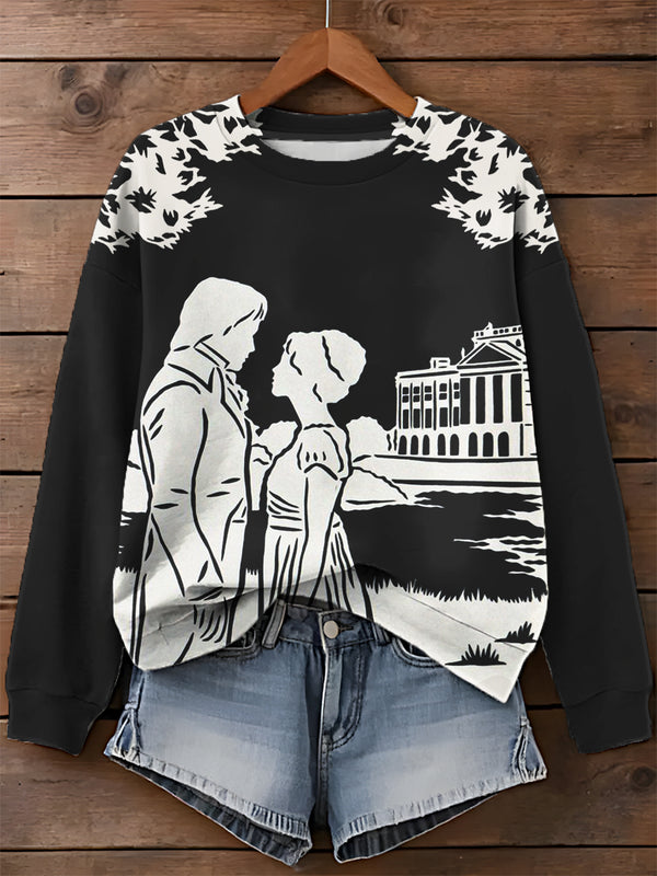 Pride And Prejudice Silhouette Print Long Sleeve Casual Top