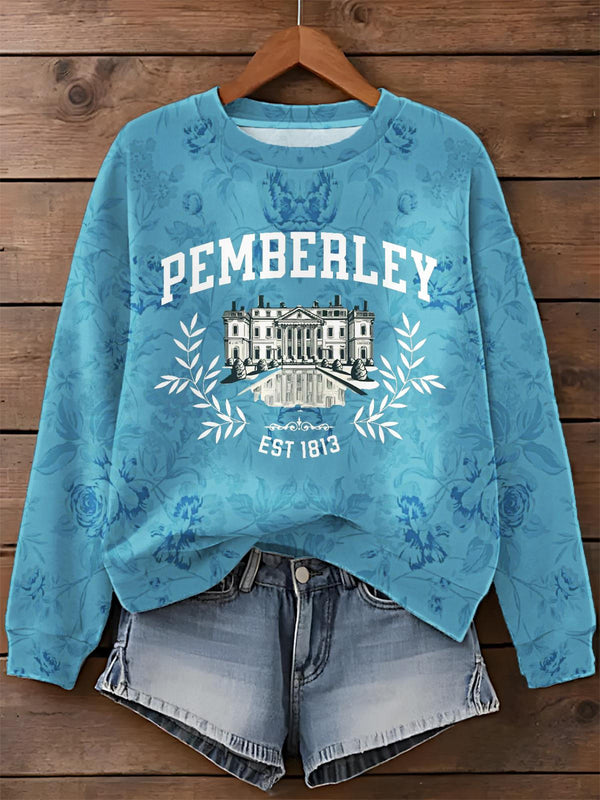 Pemberley Pride And Prejudice Jane Austen Printed Long Sleeve Casual Top
