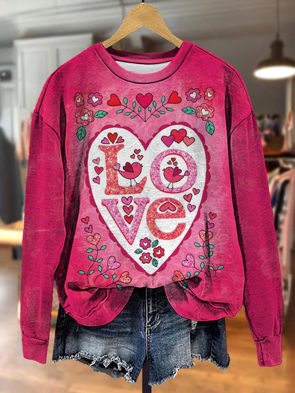Camiseta casual de manga larga con estampado retro de San Valentín LOVE 