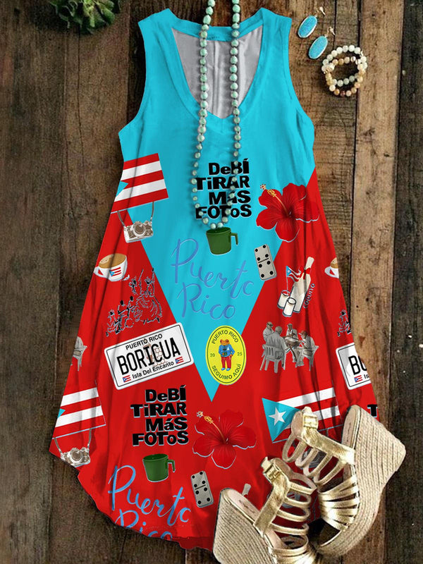 Badbunny Colorblock Print Sleeveless V Neck Dress