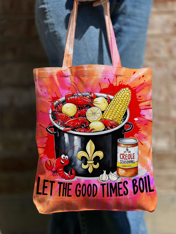 Crawfish Let The Good Times Boil Shoulder Zipper Canvas Bag